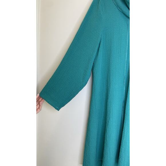 Ali Miles Tunic Top Womens XL Textured Asymmetric Cowl Neck Pullover Blue Teal - Picture 3 of 8